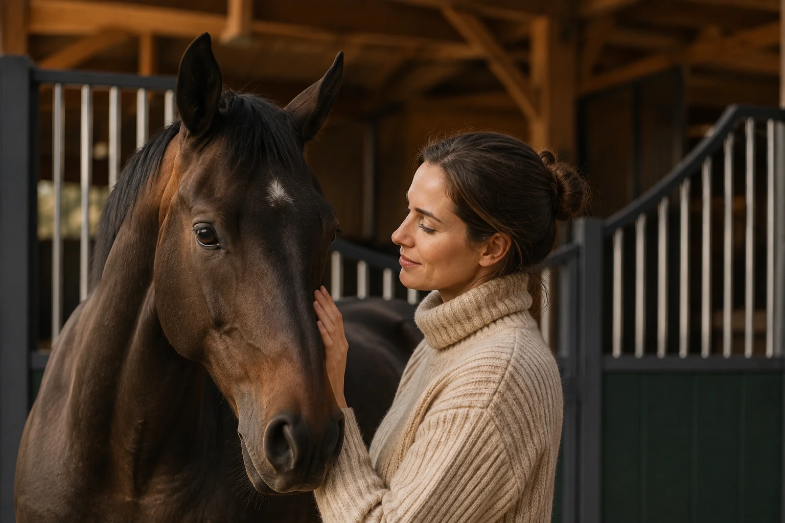 Een rustig contactmoment tussen ruiter en paard