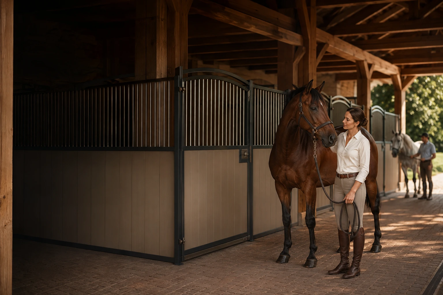 Een ruiter met haar paard bij Arc fronts in het warme avondlicht